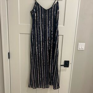 Anthropologie Maeve sleeveless sequin stripe midi dress size medium